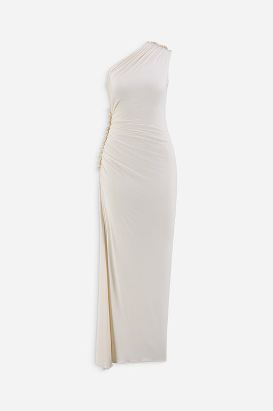 One shoulder ruched dress in white