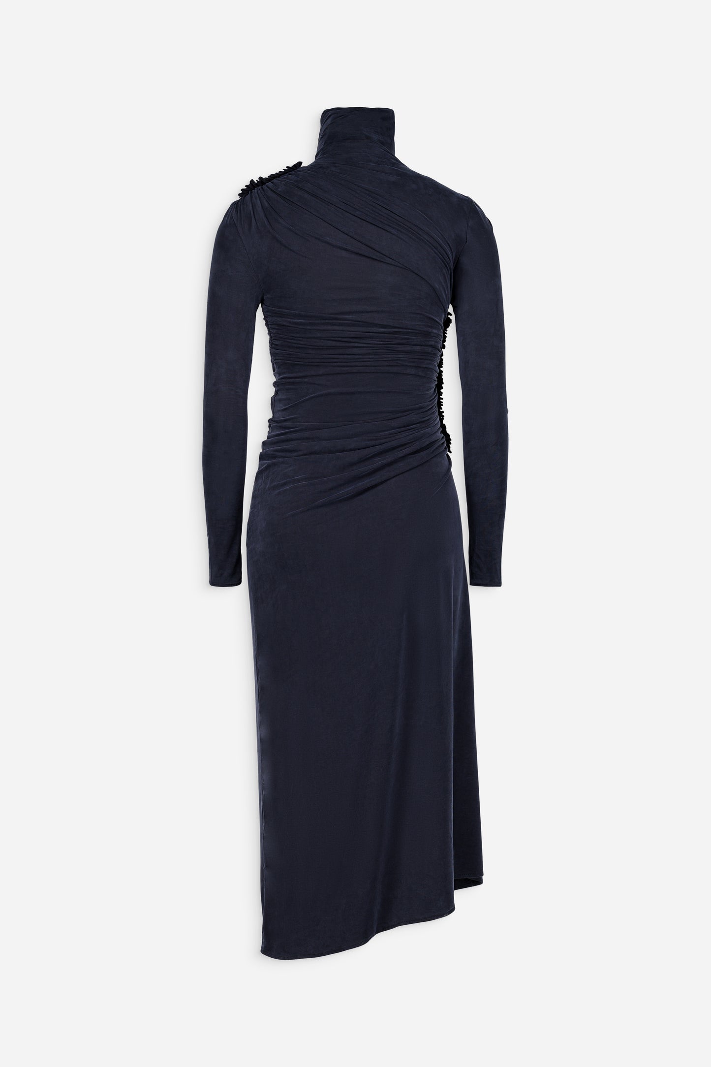 Ruched mock neck midi dress