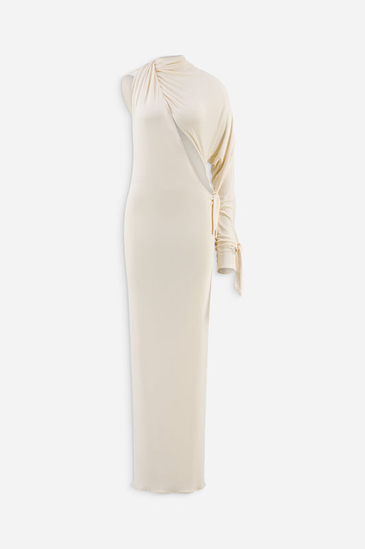 One shoulder cutout dress in off white